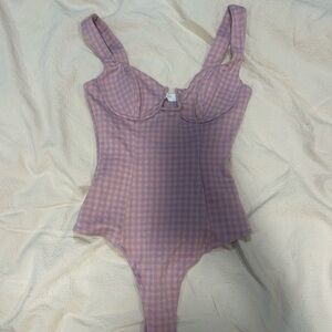 Gingham Underwire One-Piece Bodysuit in Lavender Pink